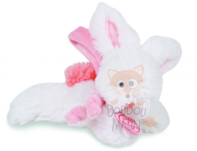  lapin pompon attache sucette blanc rose corail 